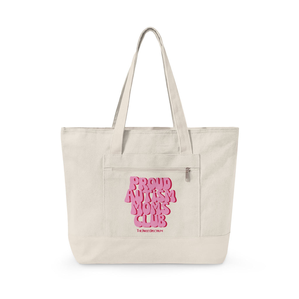 Proud Autism Moms Club Zipper Tote Pink Text