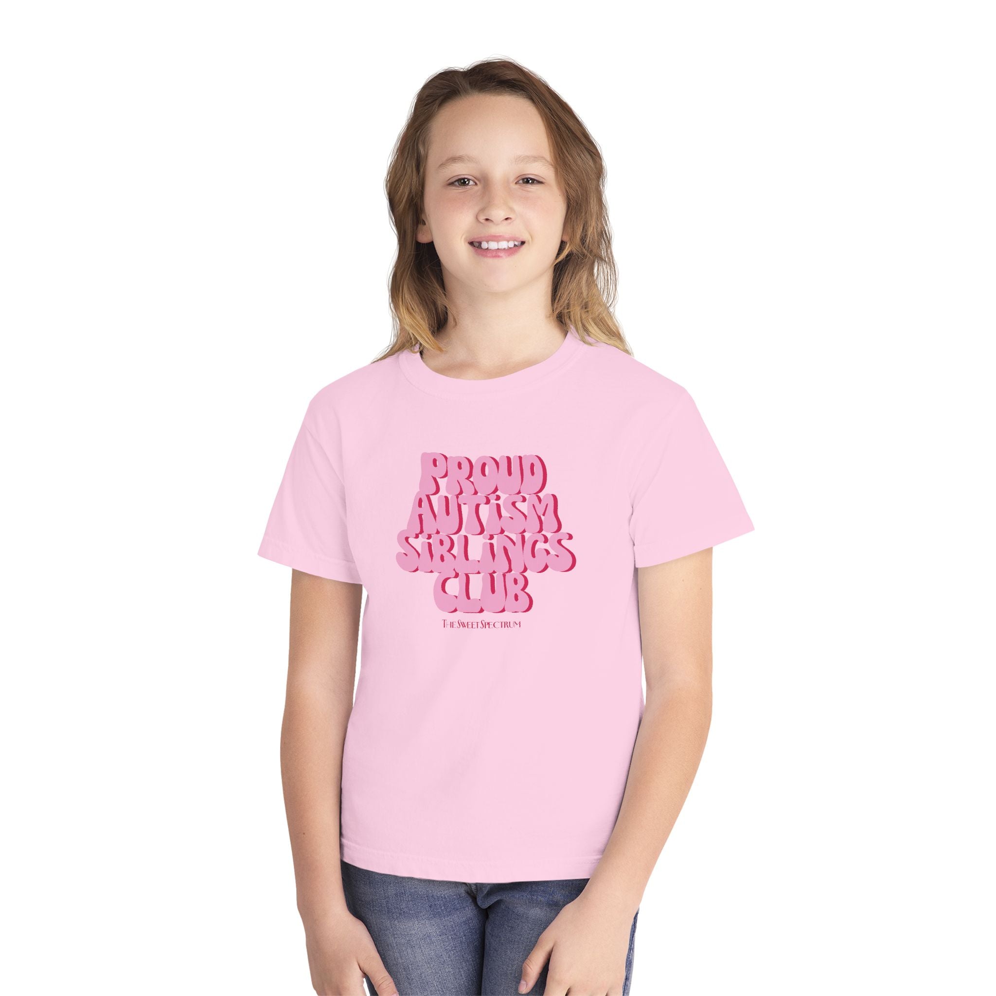 Proud Siblings Youth Tee Pink Text